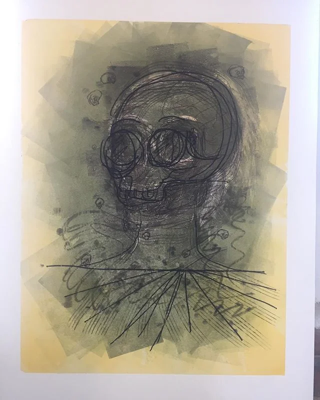 Monotype transformation, swipe to see the build up of layers! .
.
.
.
.
#monotype #monoprint #drawing #sketch #printmaking #printmaker #skull #color #akua #akuainks