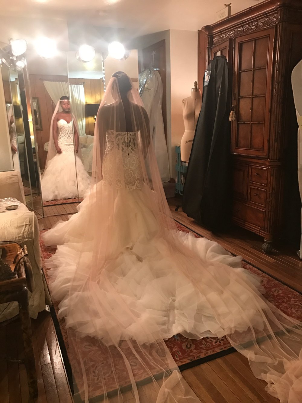 Black Destination Bride - BlackDesti Wedding Journal - Bridefriends Podcast -10 - dress fitting1 - 2 veils.JPG