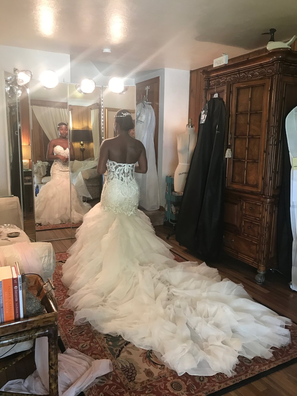 Black Destination Bride - BlackDesti Wedding Journal - Bridefriends Podcast -10 - dress fitting3 - 2 veils.JPG