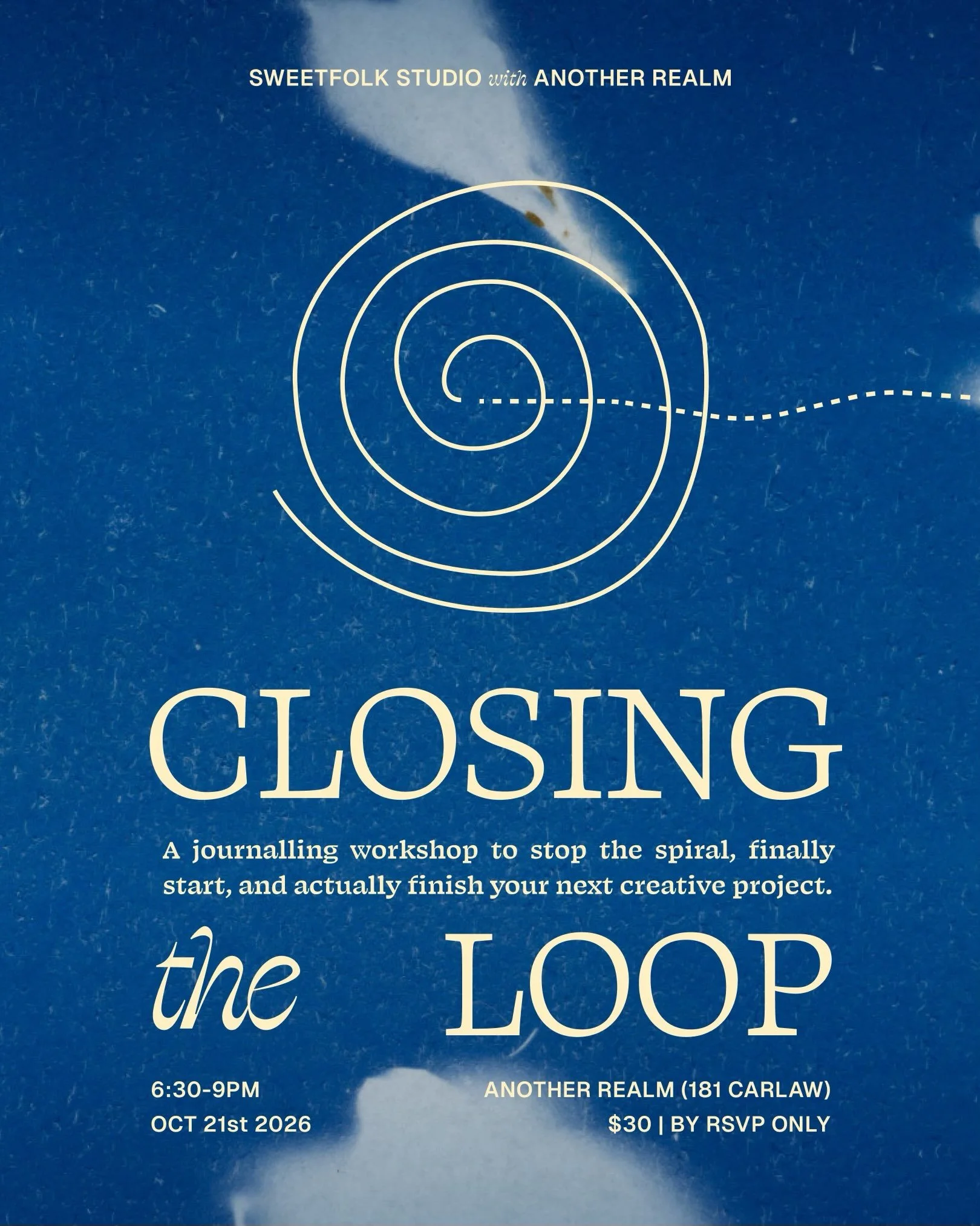 Grab your fave pen and your big ideas, bring them to @another.realm.studio October 21st!

Closing the Loop is a workshop combining journalling, collage, conversation to re-energize your creative practice, plan out your next big idea (maybe set some l