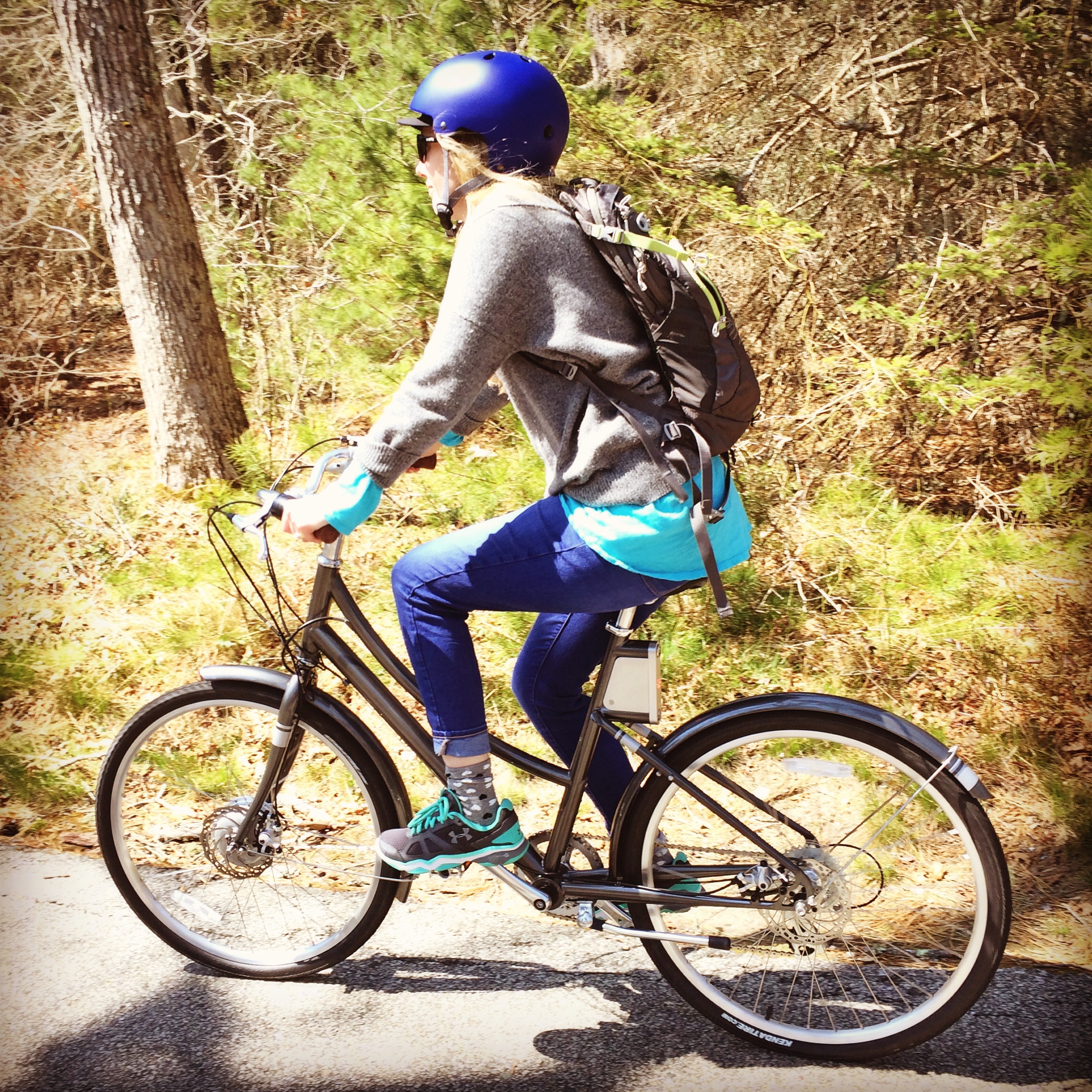 Sarah on the Cortland S, gray riding at Nickerson State Park
