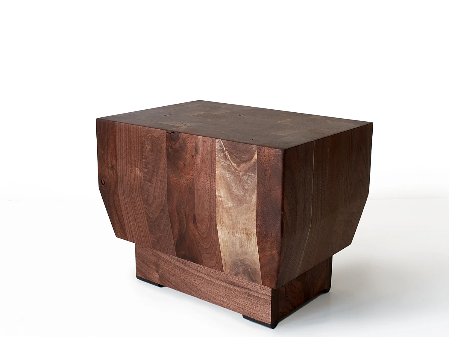 18"L x 15"W x 15"H walnut base with blackened brass feet