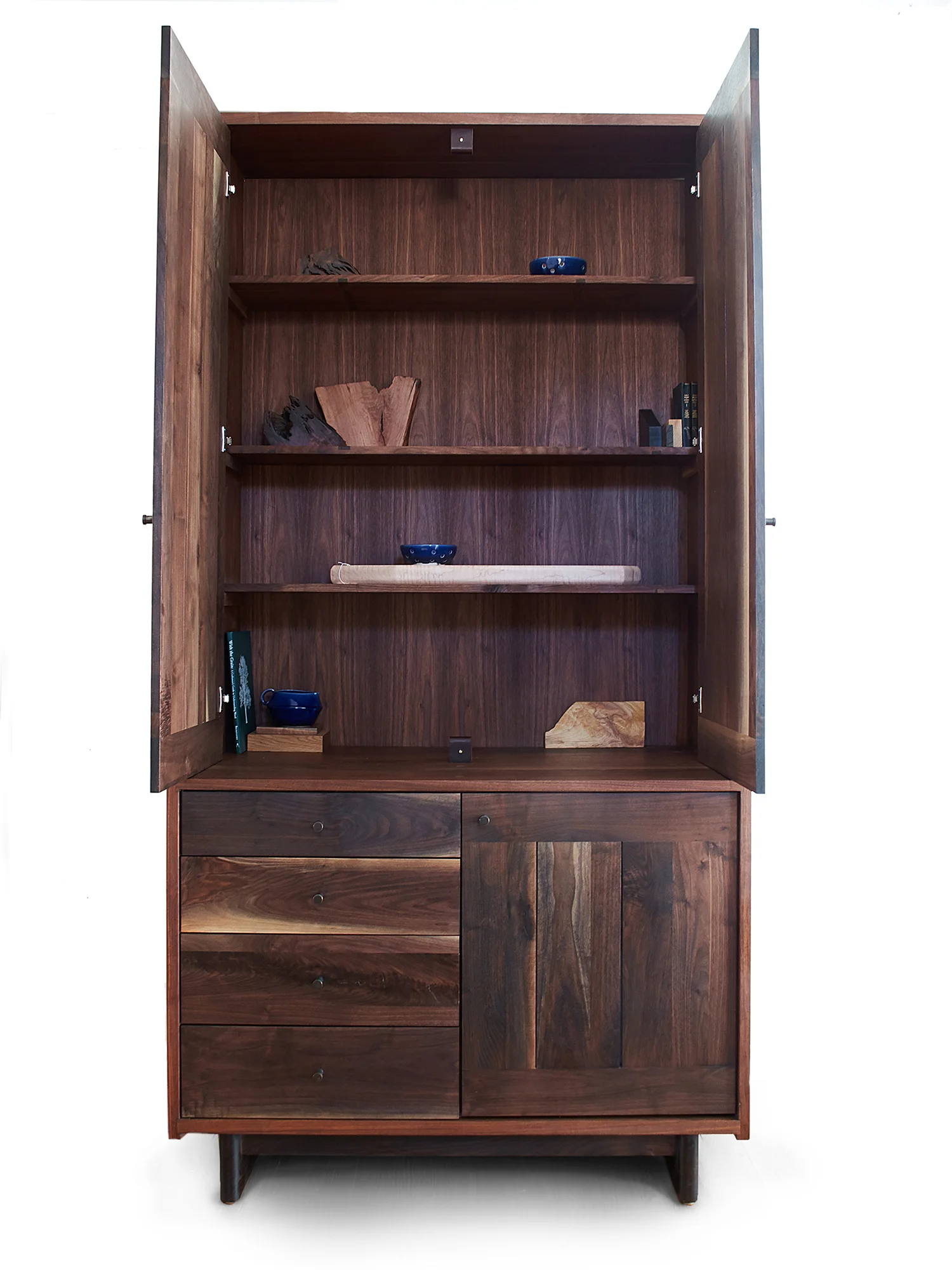 Black Walnut case & Oxidized Walnut fronts 92"H x 48"W x 30"D Blackened brass pulls