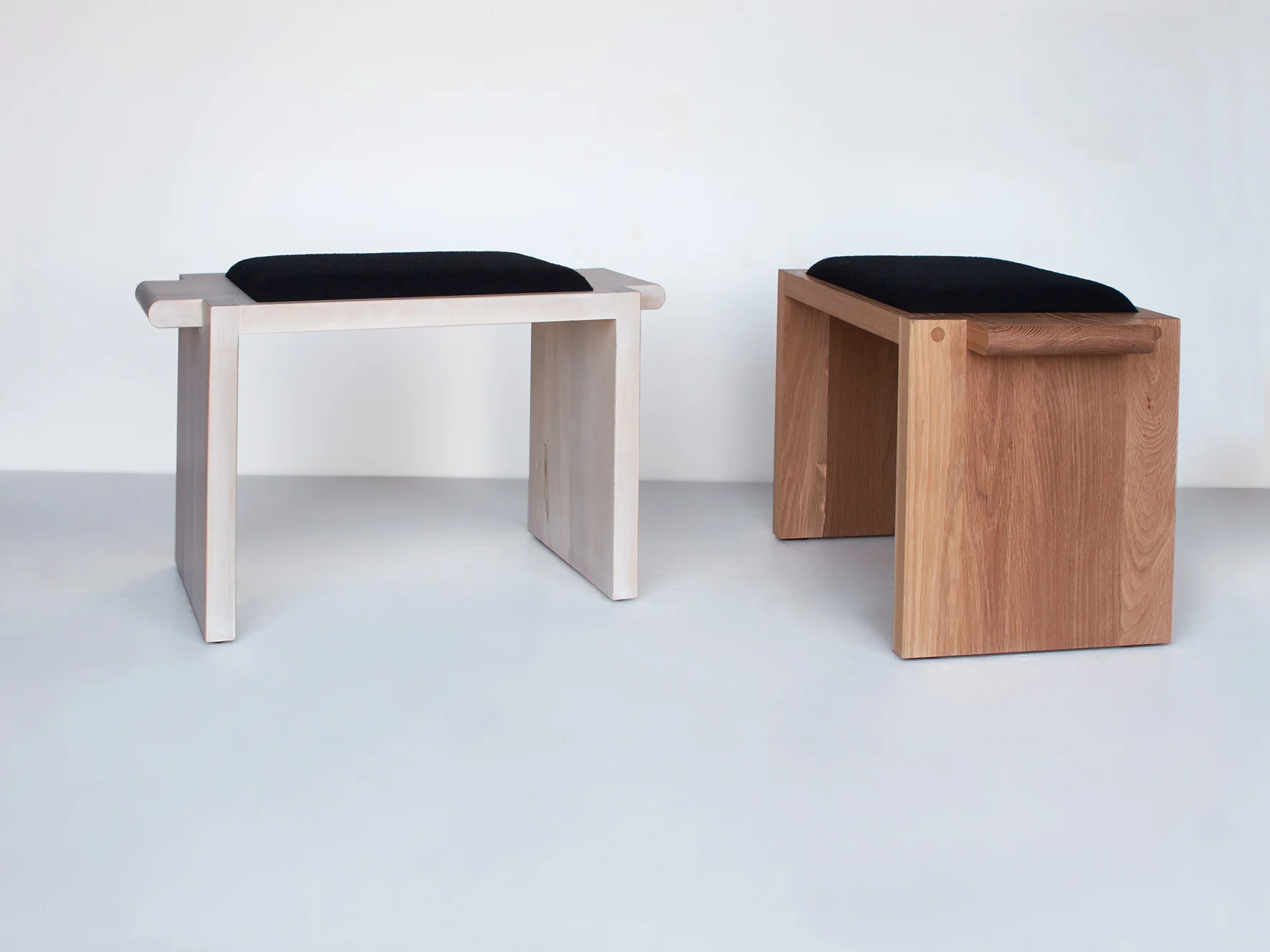 Left to right: Bleached Maple with Kvadrat Outback Upholstery White Oak with Kvadrat Outback Upholstery 32"L x 16"W x 18"H