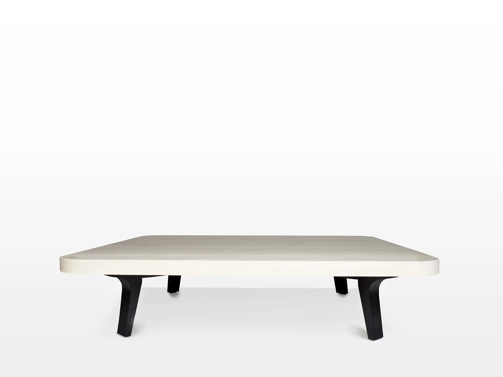 60"L x 60"W x 15"H Top: Bleached Maple Base: Ebonized Walnut