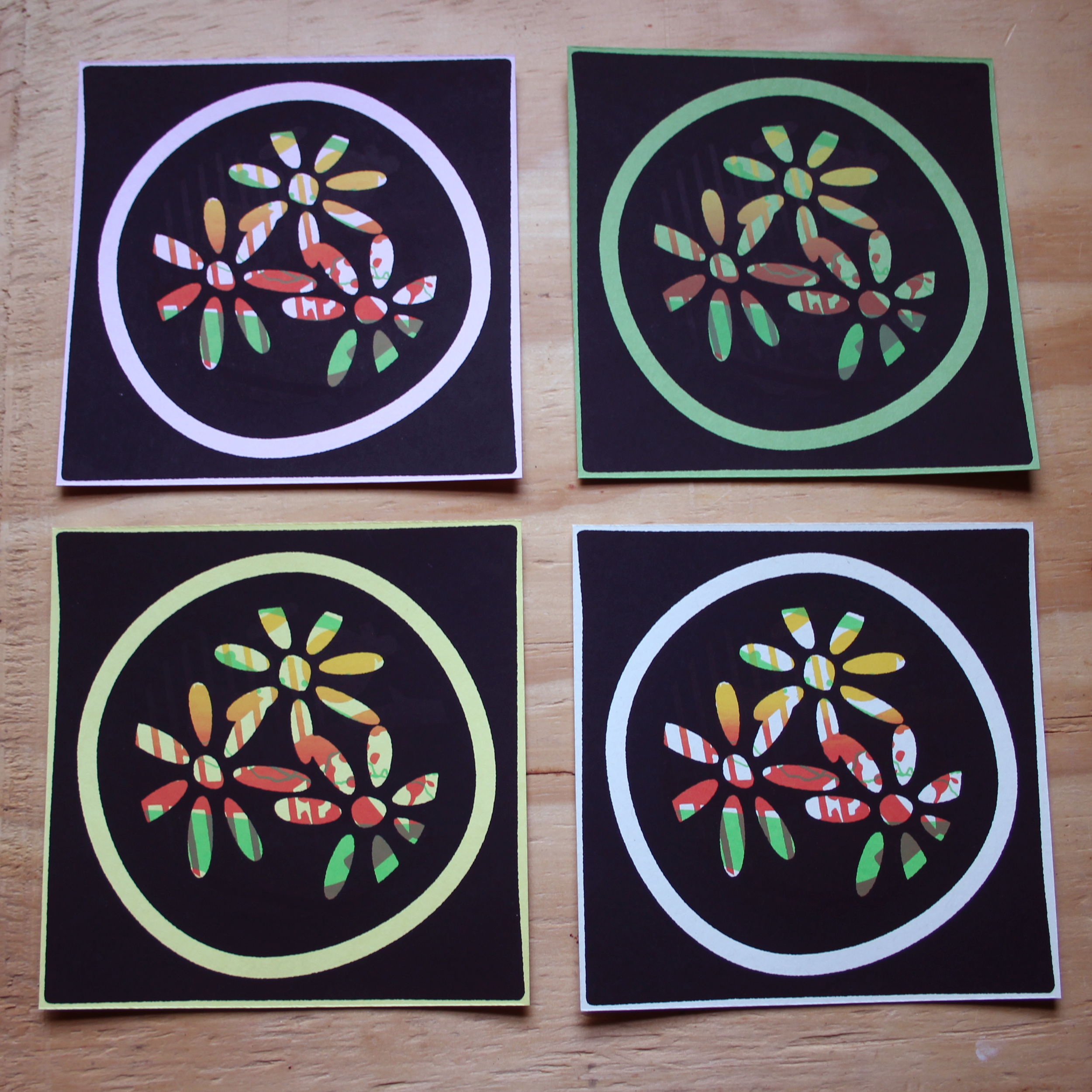 Photo of all four Flower Dub v1 color variations together.