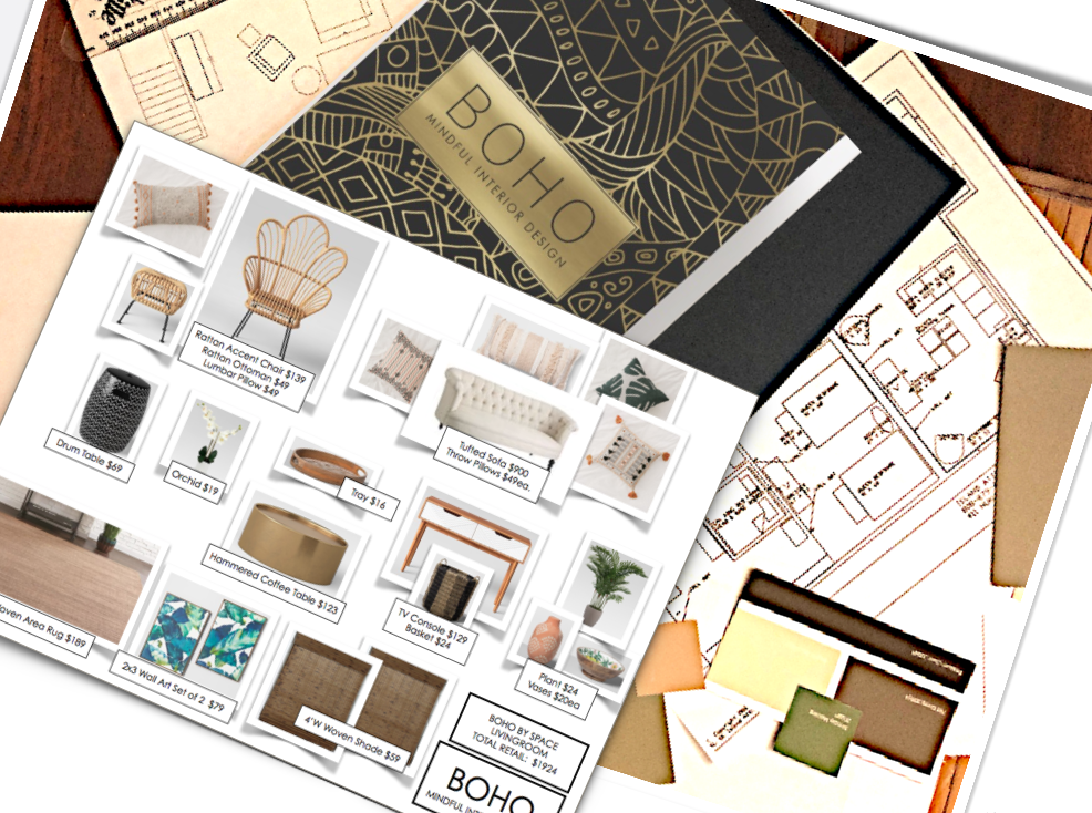 Maui Client. "BOHO BY SPACE GREAT-ROOM" DESIGN FEE $800. for a complete stylized design and plan for the open great room. This project required items sourced on Maui to keep freight cost low. BOHO did consulting which billed hourly for kitchen and bath tile selections. Each job is unique and we work within all budgets.