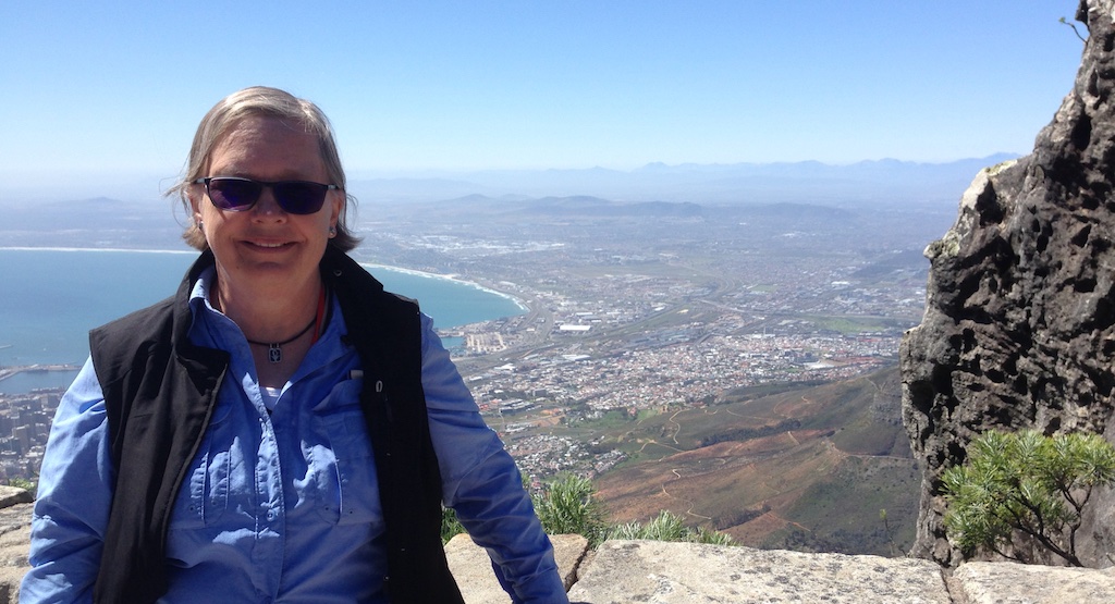 Carolyn at the top of Table Mountain, Capetown, South Africa