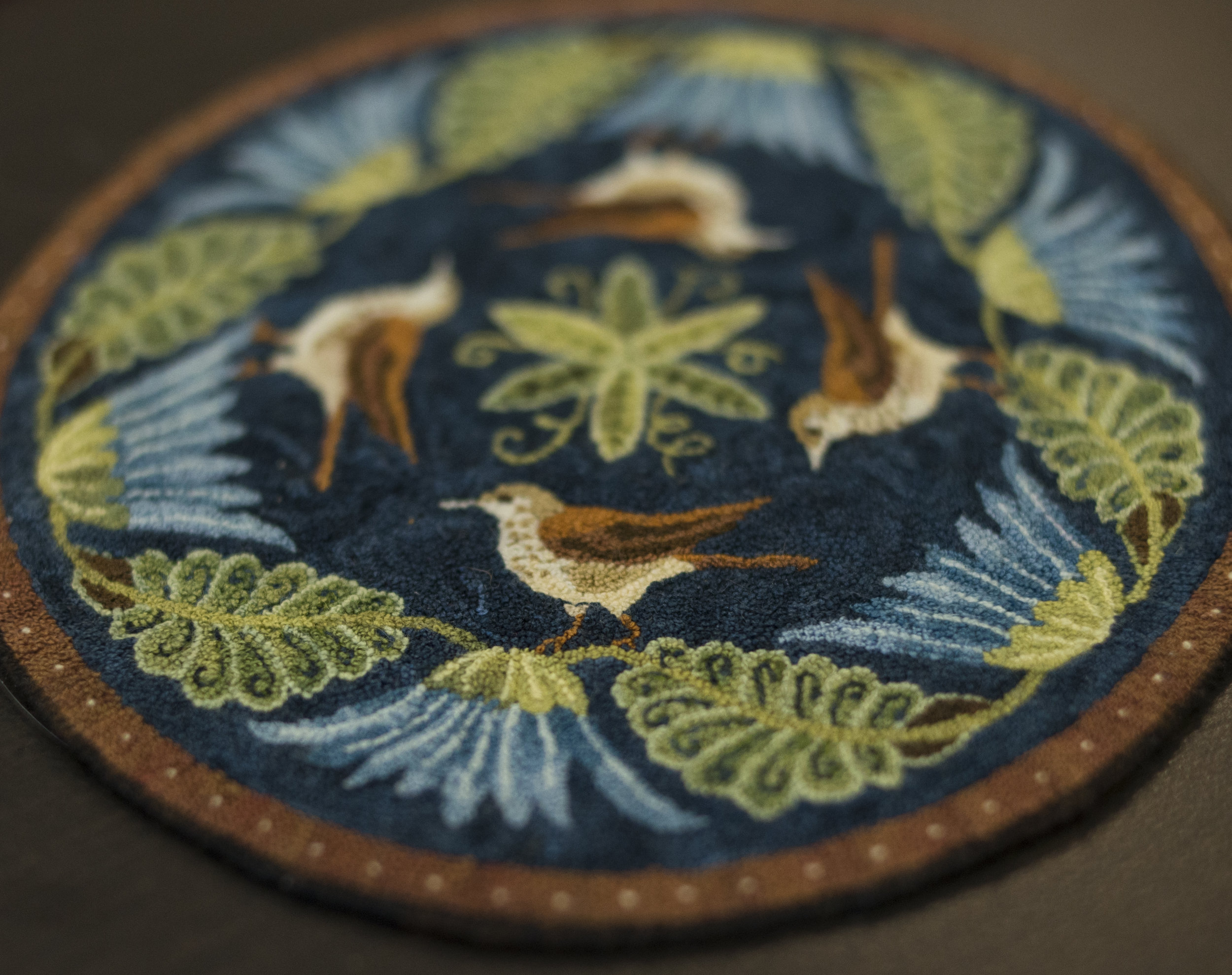  One of Diane Scott's hand-knitted French-knot rugs. Scott's rugs can contain anywhere from 1,500-2,000 knots per square inch. She sells her handmade pieces for up to $800 each but also has created much more affordable rug kits which she sells with a