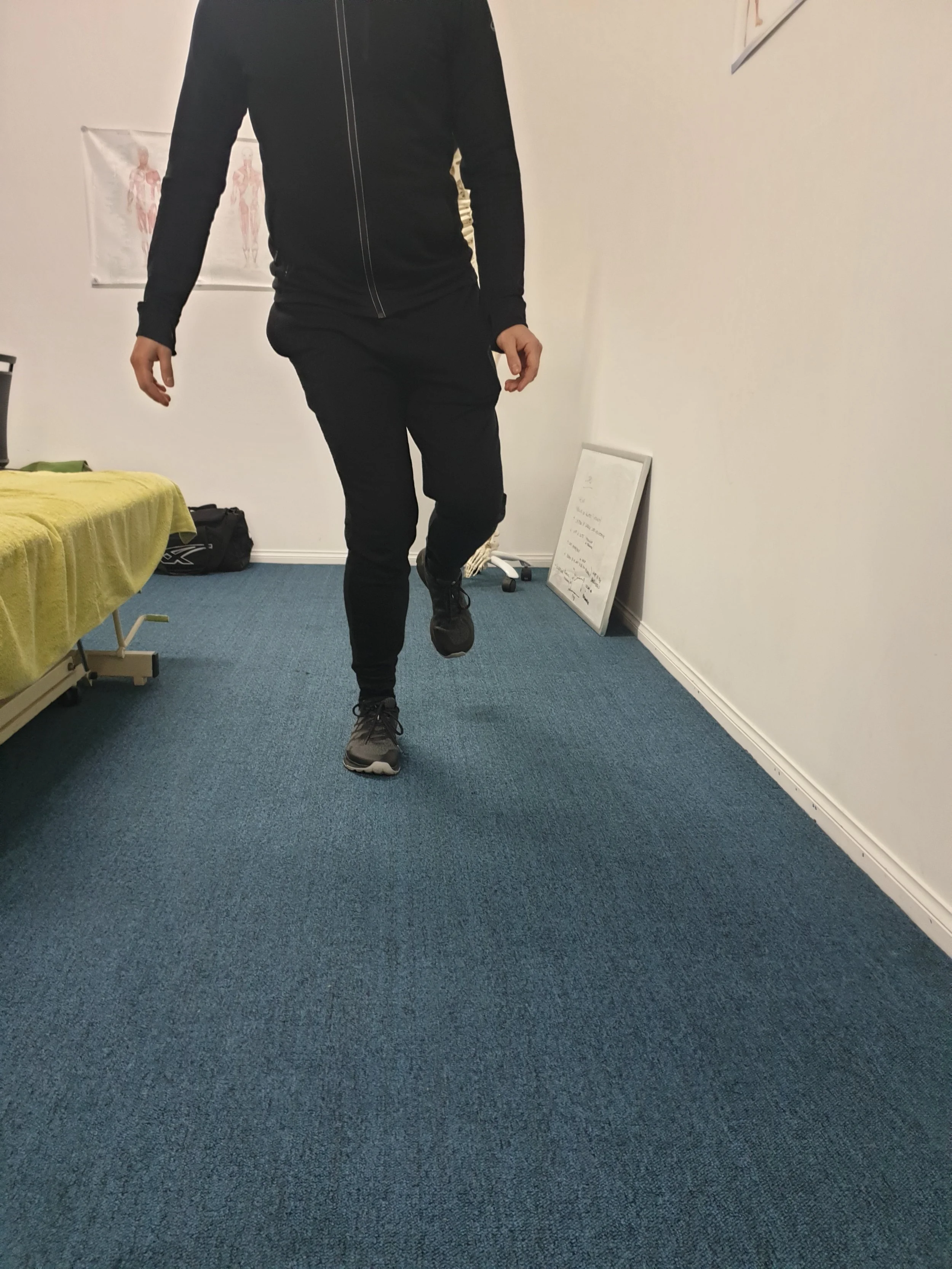 Increased knee flexion and valgus knee position.