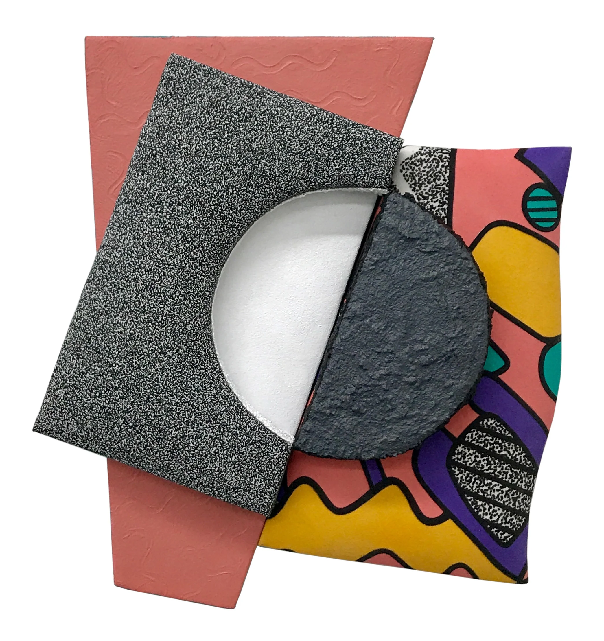 Leah Guadagnoli Untitled 46 acrylic, pumice stone, found fabric, canvas, polyurethane foam and insulation board on aluminum panel 18 x 16 inches, 2017