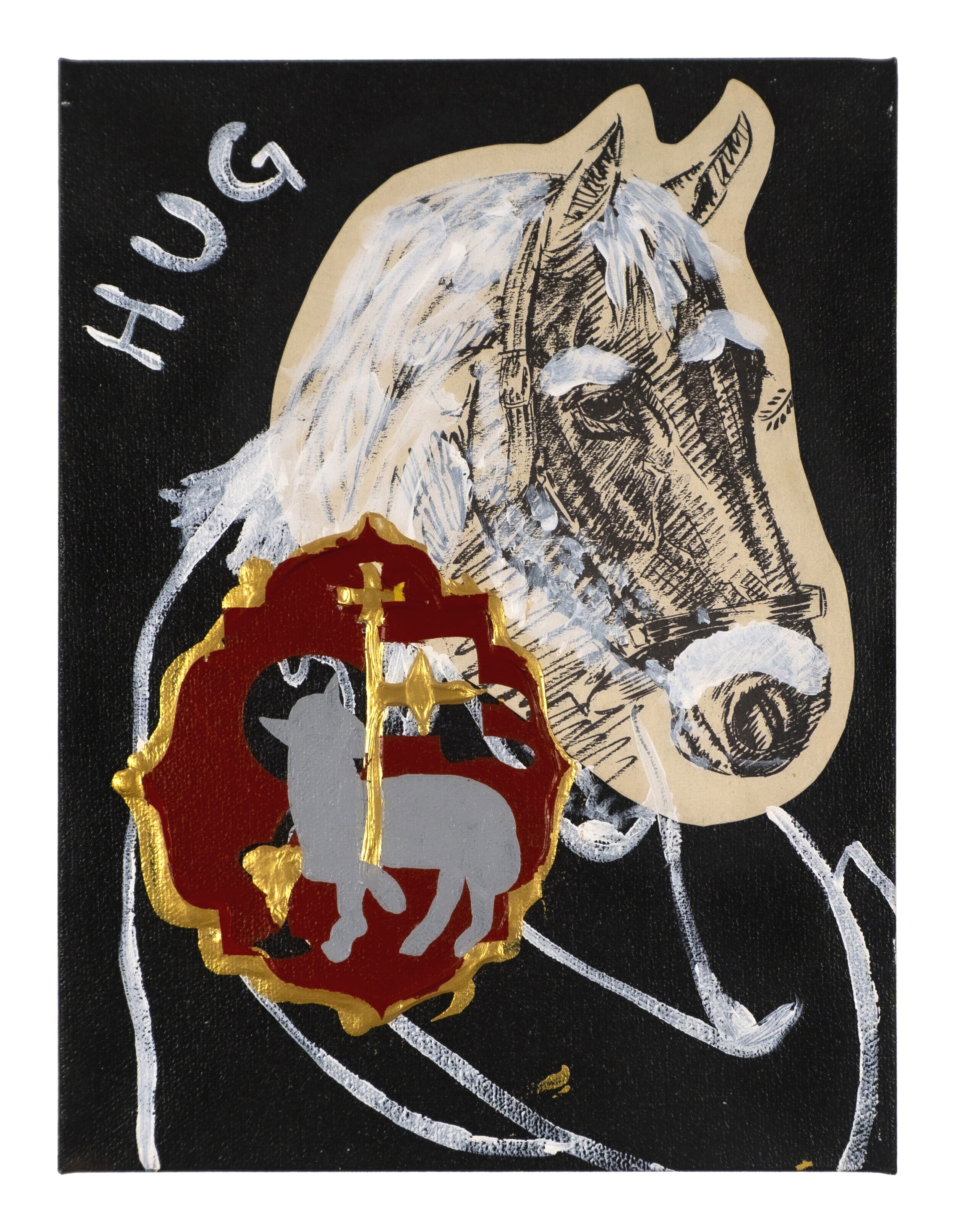   Horse Hug  Acrylic and collage on canvas 12 x 9 inches 2019 