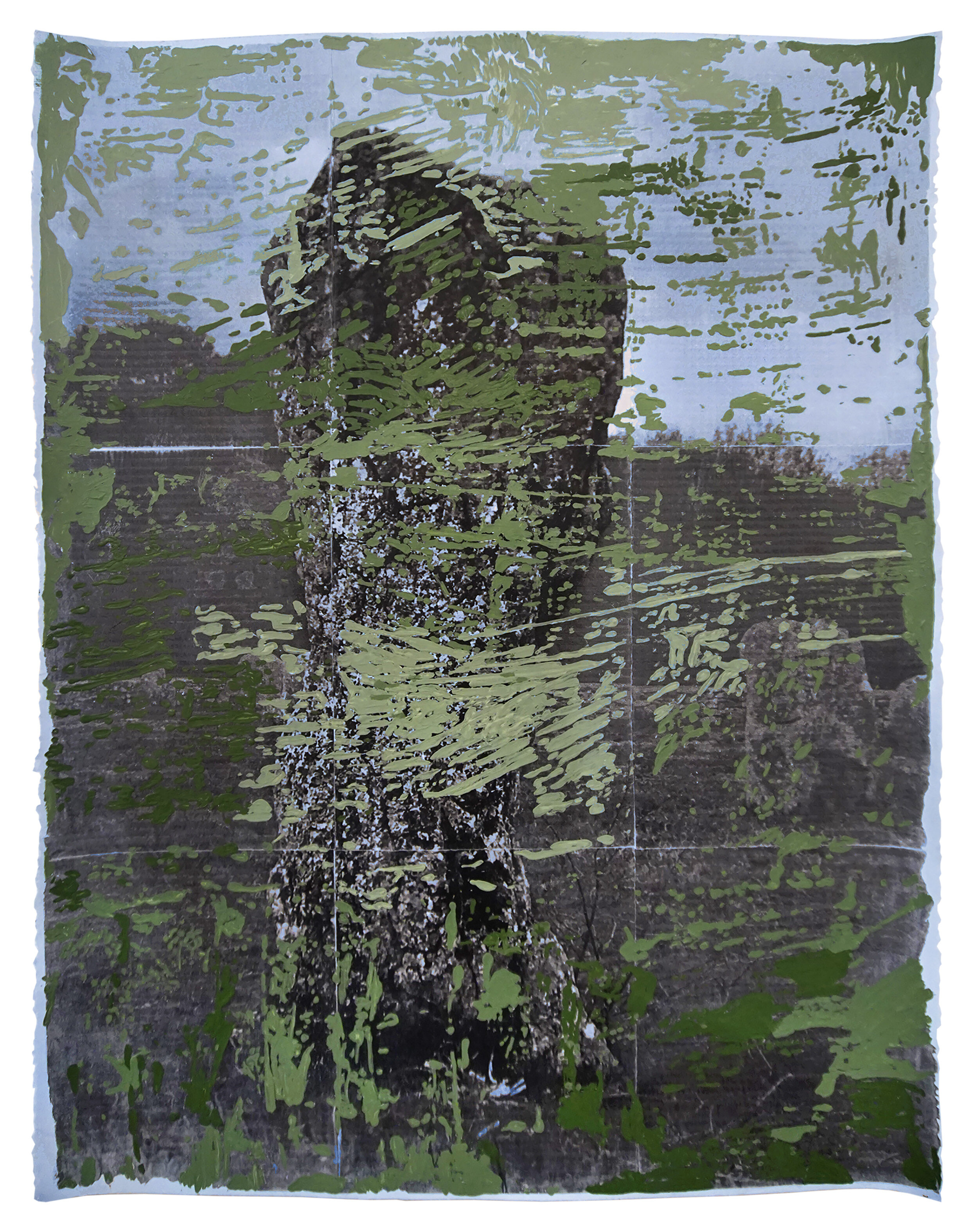   Carnac in Green  Photo Transfer and acrylic on paper 30 x 22 inches 2020 