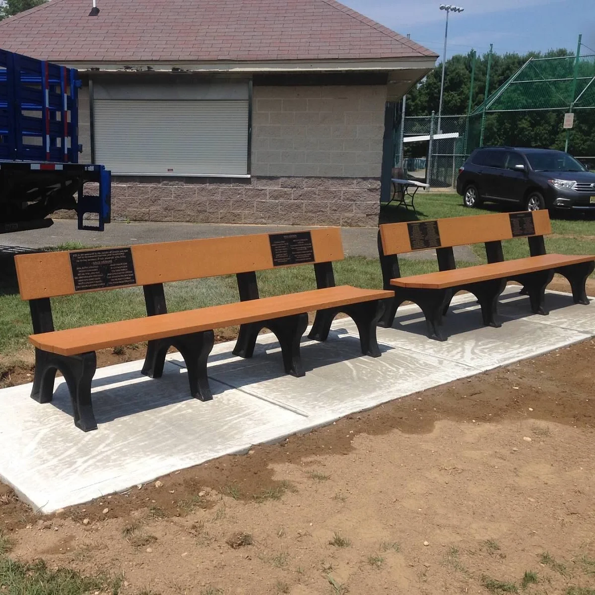 The commemorative benches freshly installed
