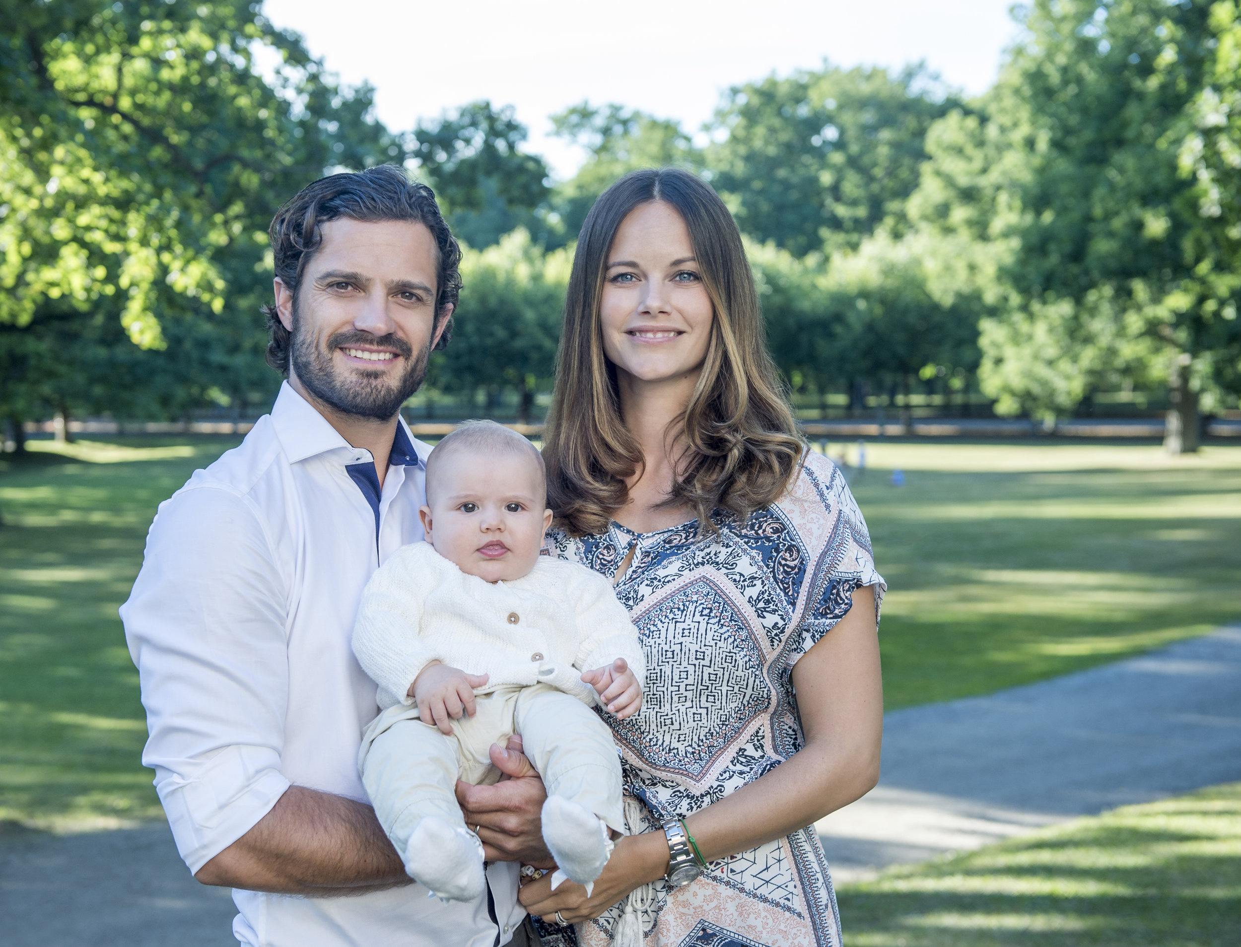 HRH Prince Carl Philip, HRH Princess Sofia, and HRH Prince Alexander in August 2016. Photo: Kate Gabor, The Royal Court, Sweden.