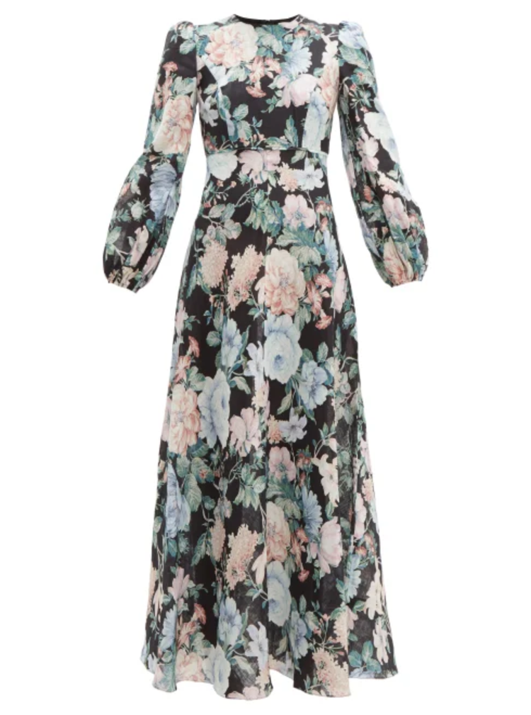 knee length dresses for ladies Zimmermann Linen Day Midi Dress Olive Toile Print