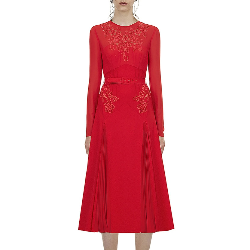 Self-Portrait Embroidered Midi Dress in ...