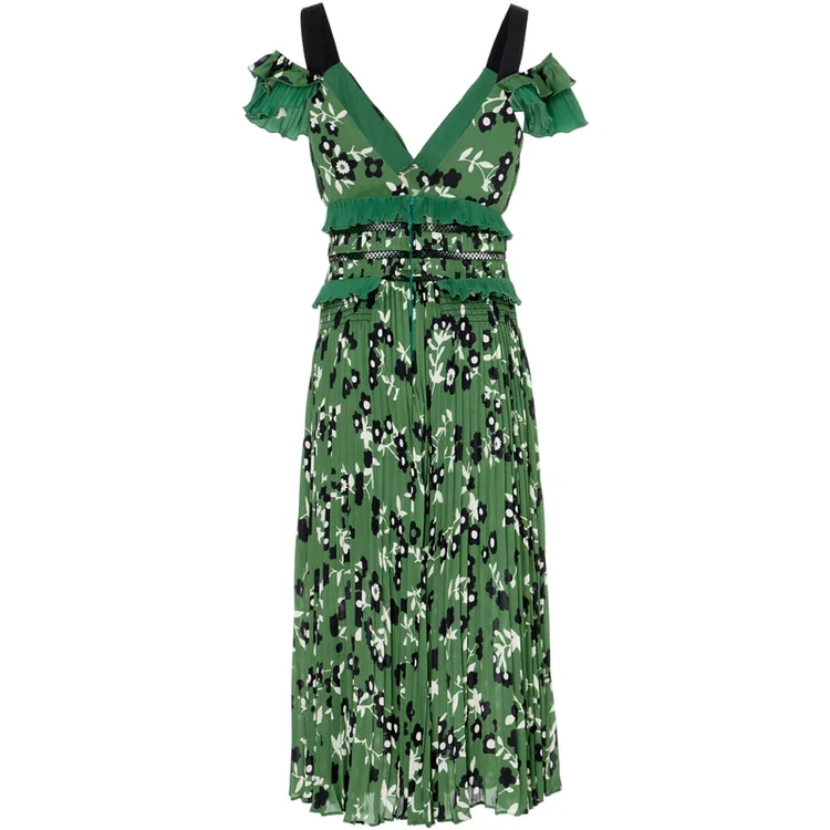 knee length dresses for ladies Navy Belted Twill Midi Dress – self-portrait-US main image 0