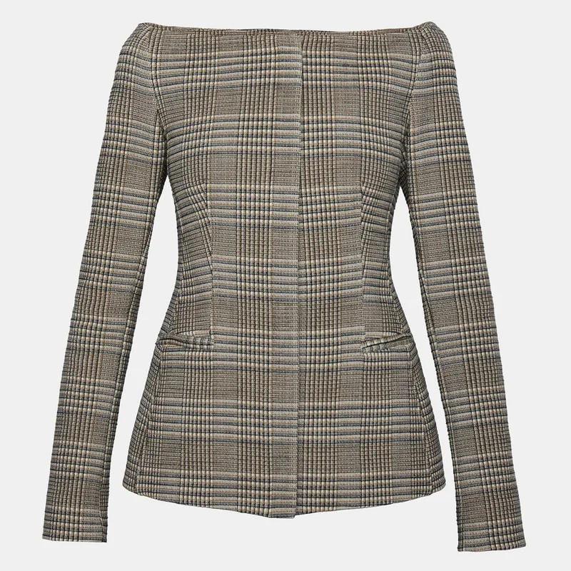 Theory Plaid Off-The-Shoulder Jacket