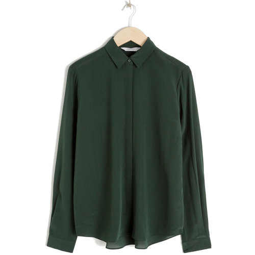 & Other Stories Dark Green Straight Fit Silk Shirt — UFO No More