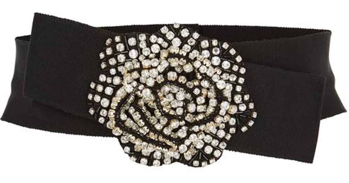Paule Ka Crystal-Embellished Grosgrain Belt in Black