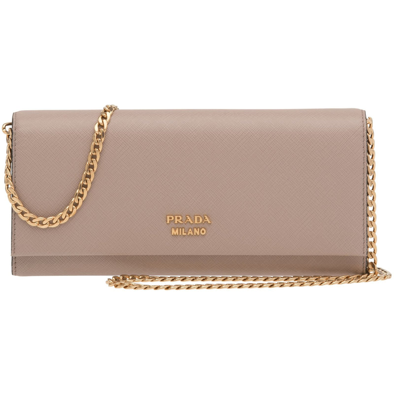 Prada Biblioteque Chain Clutch in Nude Saffiano Leather — UFO No More