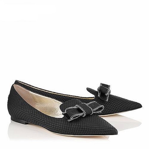 Jimmy Choo Gala Bow Flats in Black Snake Embossed Leather — UFO No