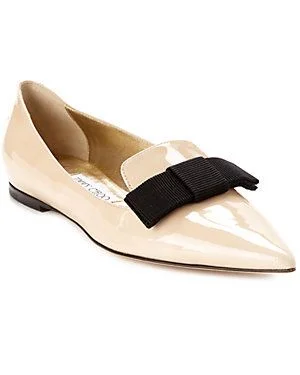 Jimmy Choo Gala Bow Flats in Nude and Black Leather