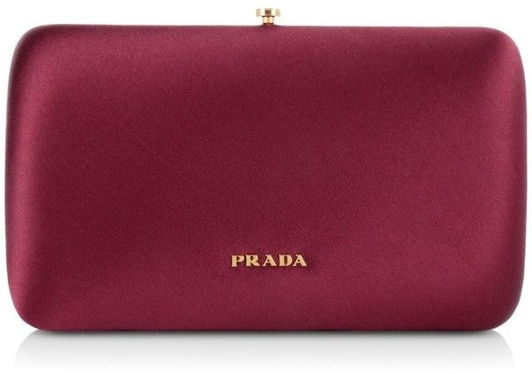 PRADA small Velvet Clutch Purse on chain Tulip Kiss Lock Plum Brown PRADA