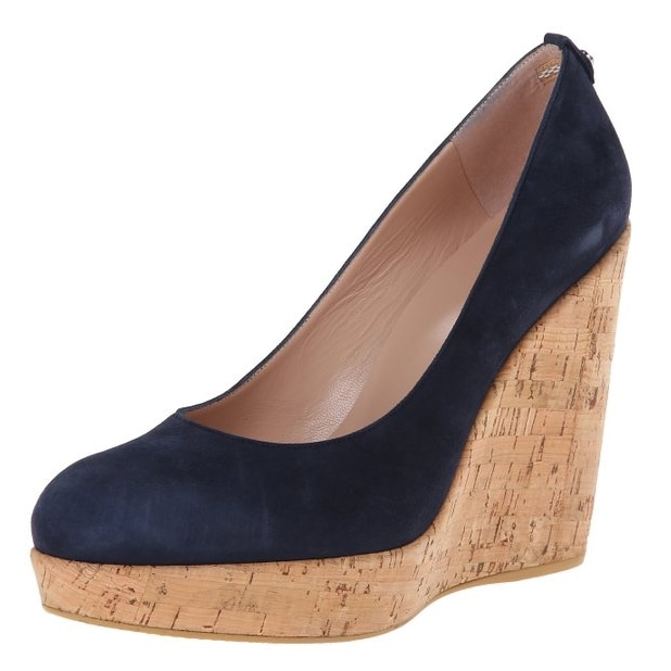 Stuart Weitzman Corkswoon Wedges in Navy Suede