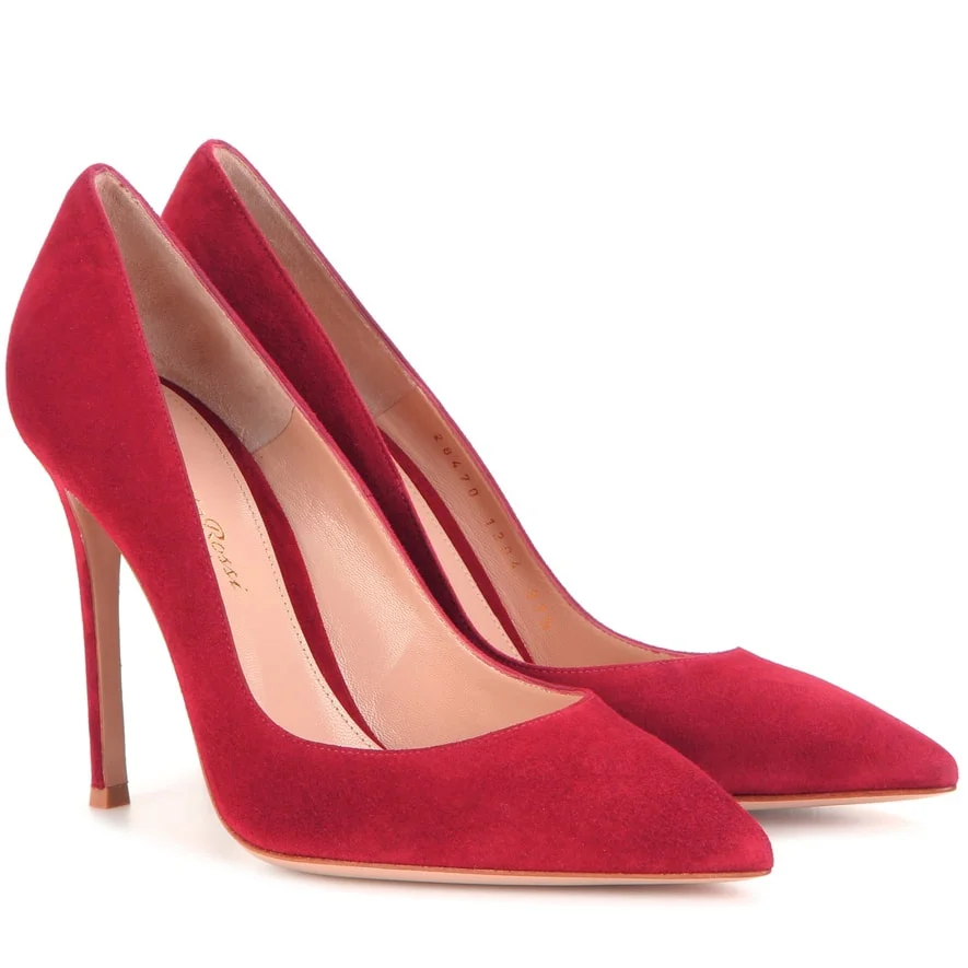 red suede stilettos