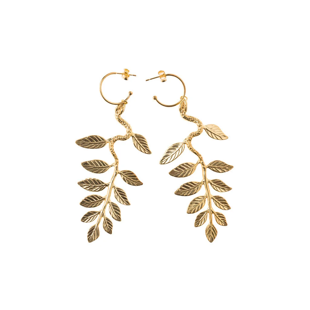 Maria Nilsdotter Snake Leaf Earrings in Gold