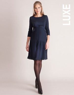 Seraphine Navy Blue Pleated Maternity Dress — UFO No More