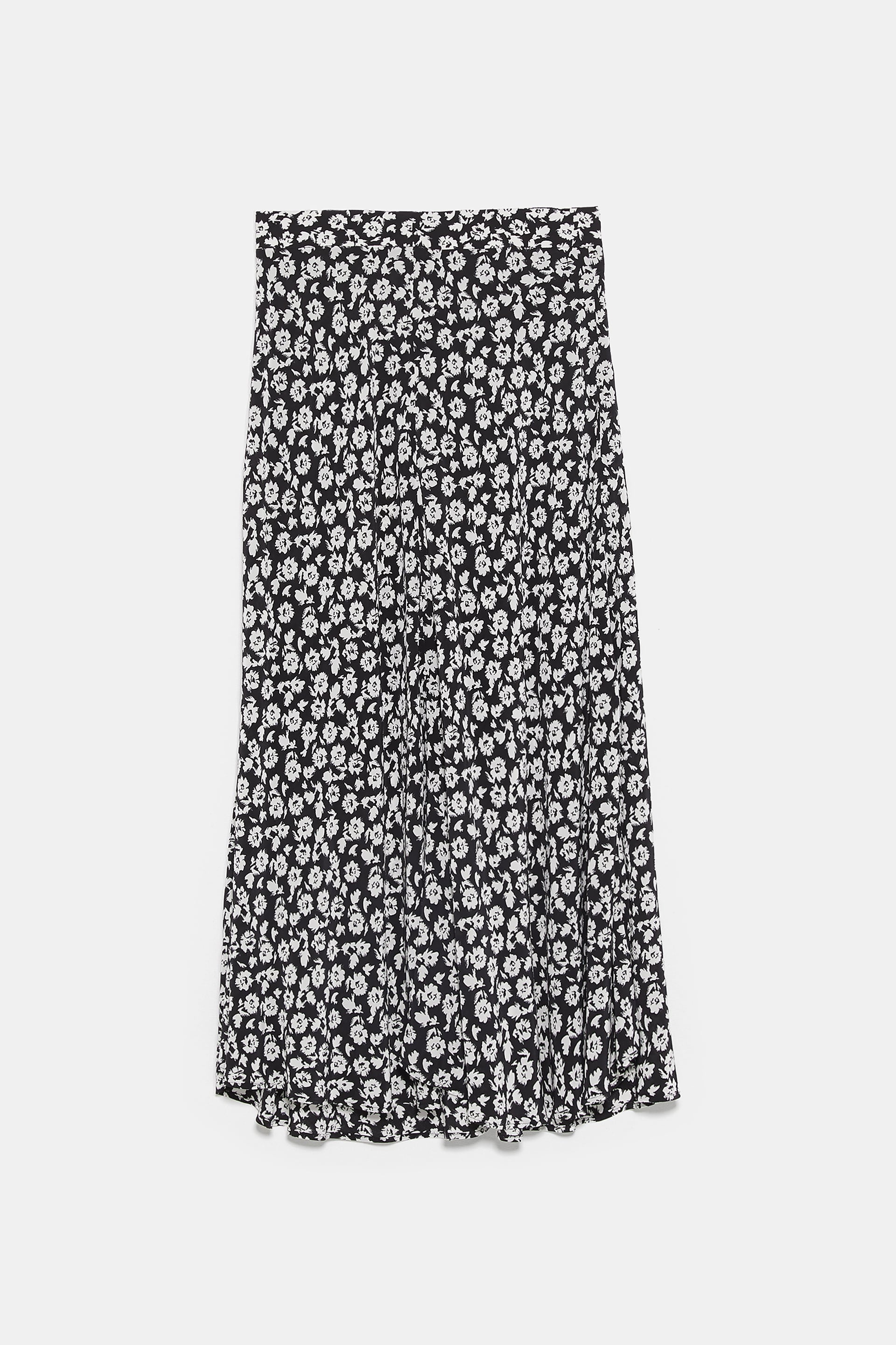 XL Zara Black Floral Print Midi Long Skirt Size M L 