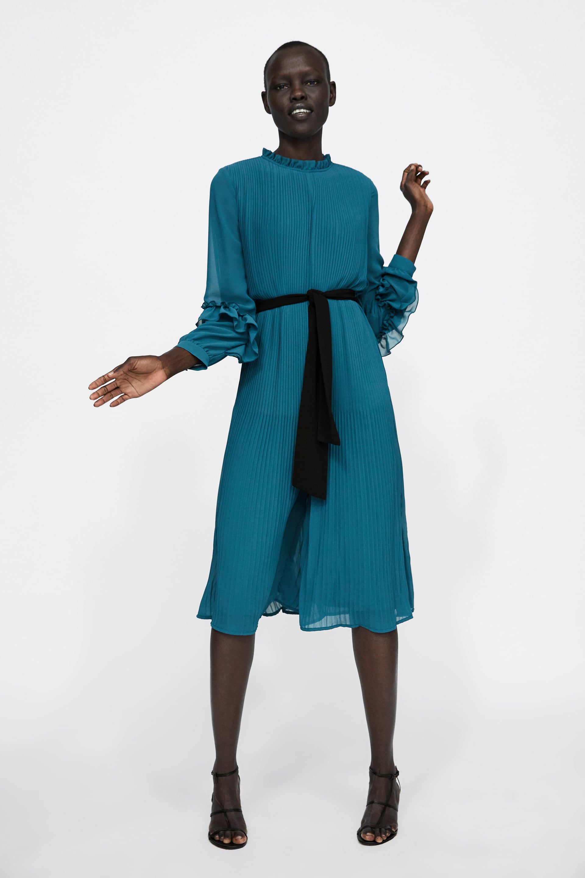 zara blue pleated dress