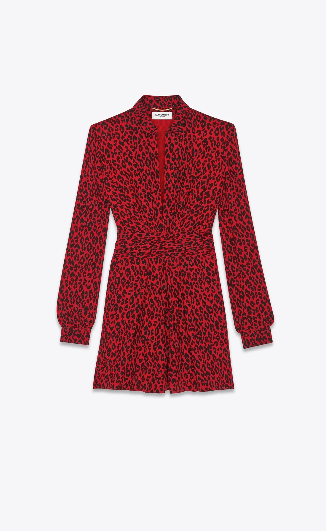 Saint Laurent Belted Chemise Dress in Crepe with a Leopard Print