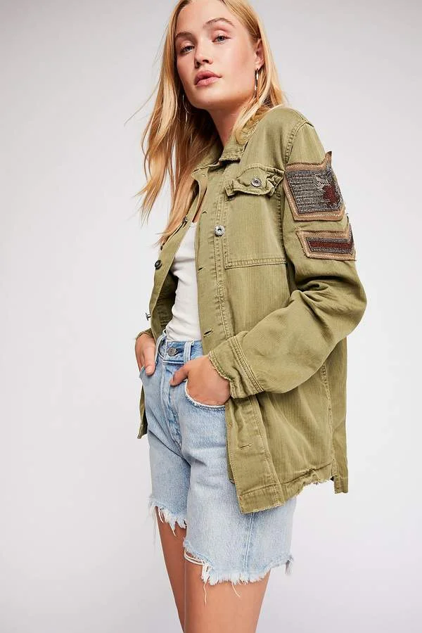 Free People Embellished Military Shirt Jacket