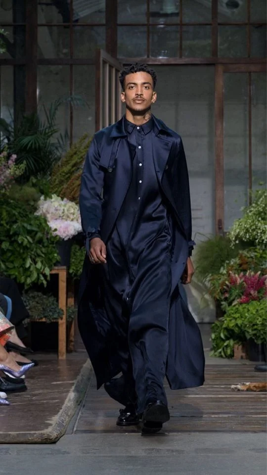Alter Designs Silk Button Down Maxi Dress in Navy