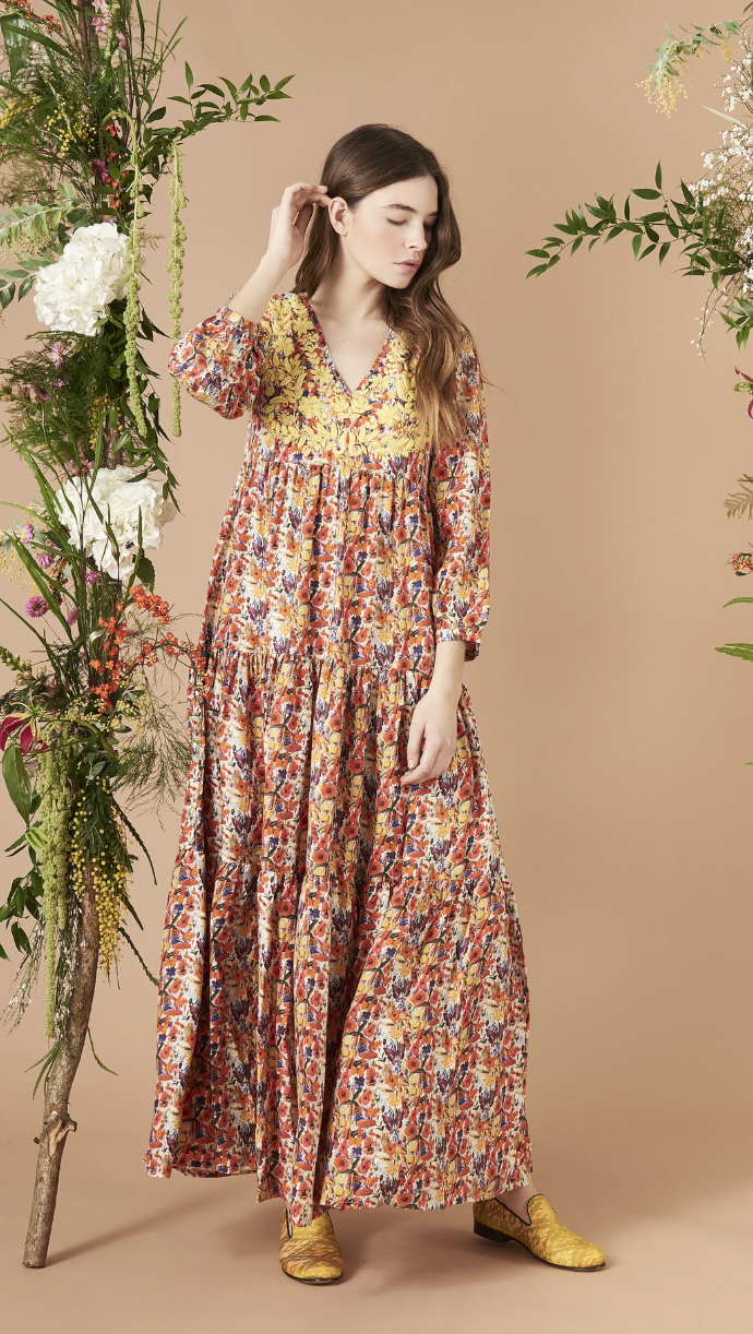Muzungu Sisters Frangipani Silk Dress in Poppy White