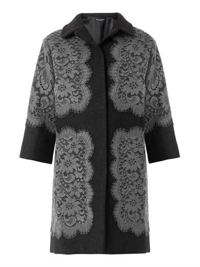 Dolce & Gabbana Lace Applique Wool Coat