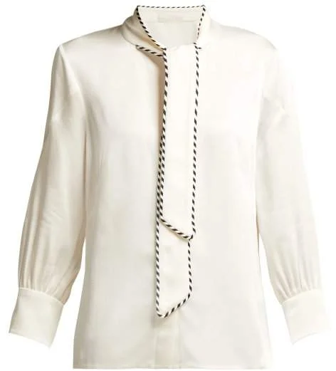 Peter Pilotto Tie-neck Grosgrain-trimmed Satin Blouse