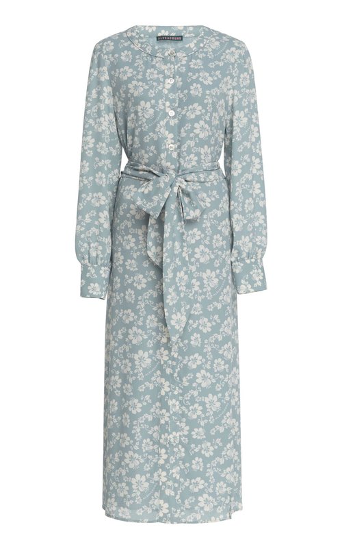 AlexaChung Tie-Waist Button-Through Dress in Blue Floral Print — UFO No ...