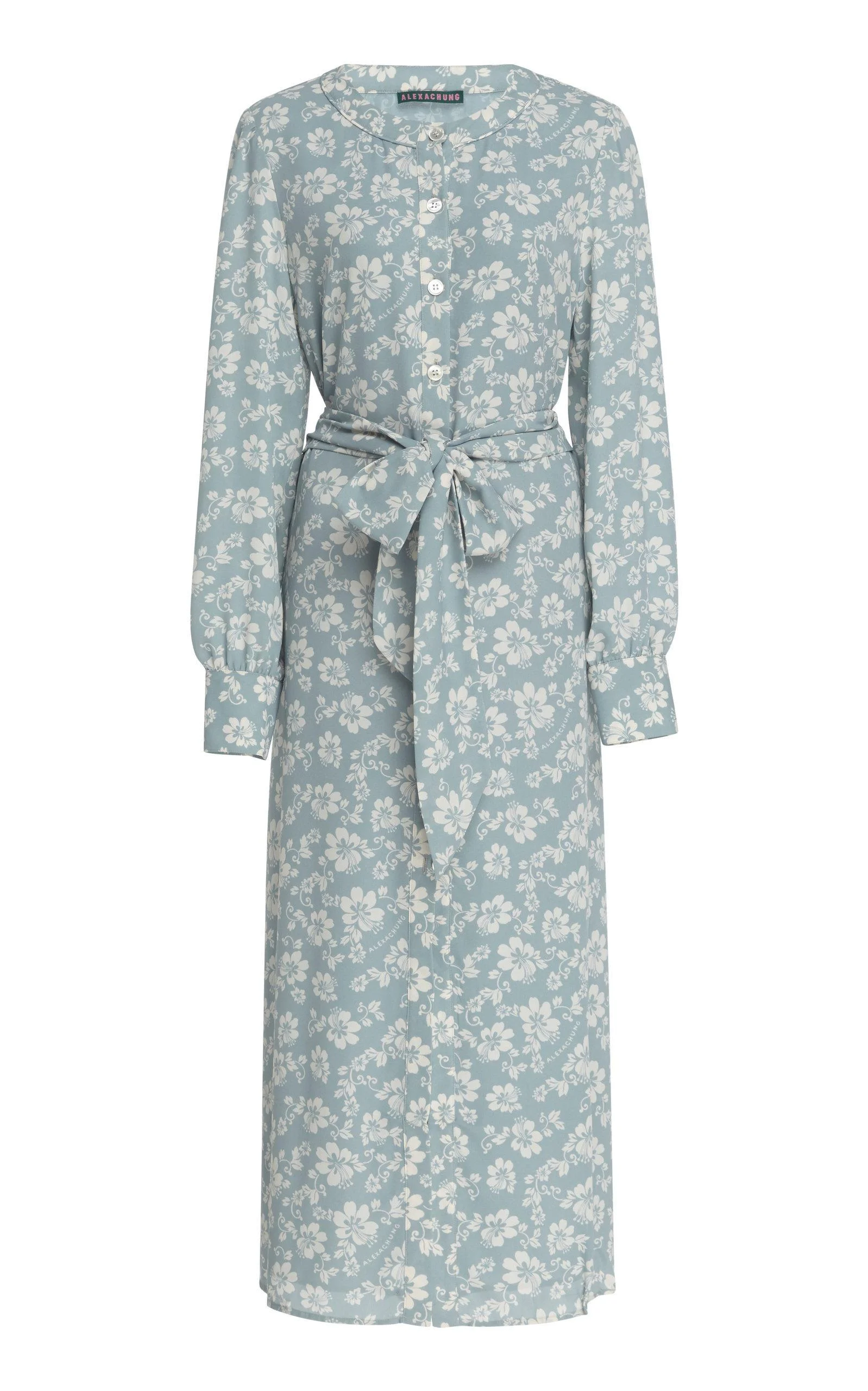 AlexaChung Tie-Waist Button-Through Dress in Blue Floral Print
