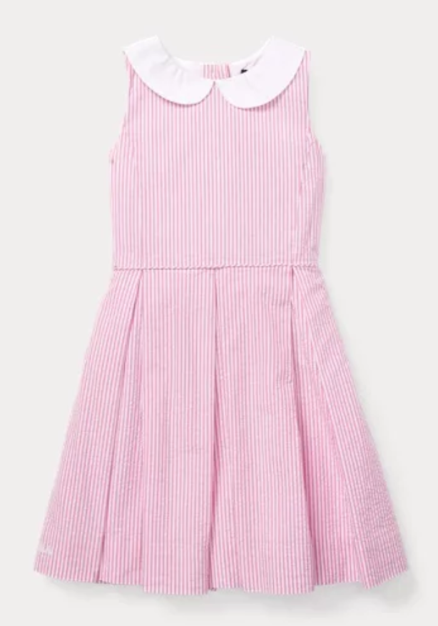Ralph Lauren Seersucker Fit-and-Flare Dress in Pink