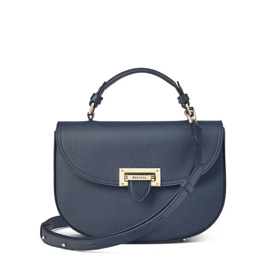 Aspinal of London Letterbox Saddle Bag in Navy Pebble