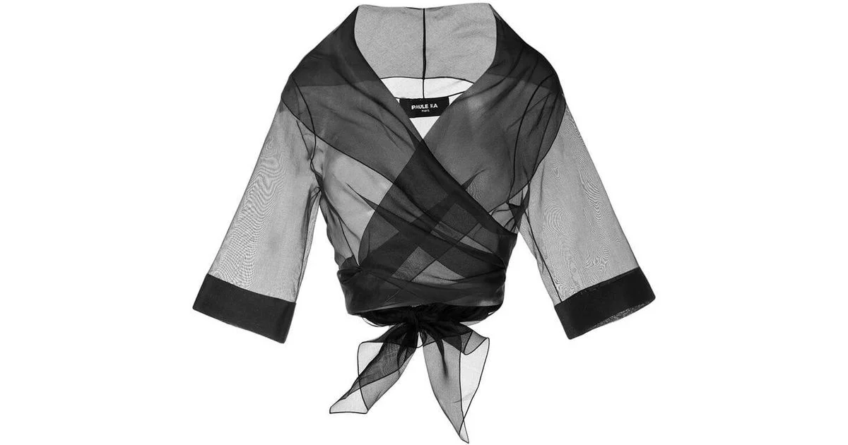 Paule Ka Tie-Front Organza Bolero in Black