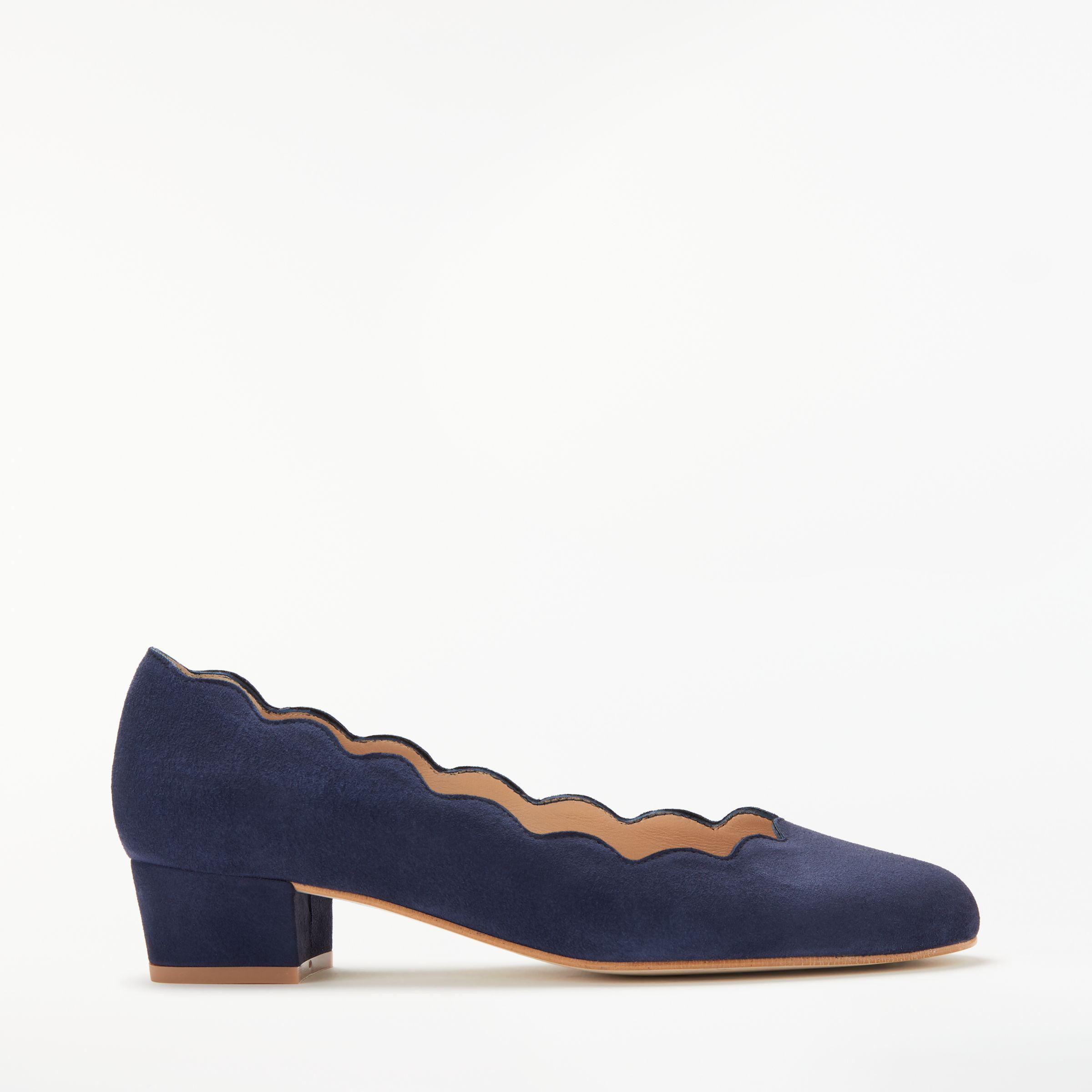 John Lewis Aiyana Scallop Mid Heel Court Shoes in Navy Suede — UFO No More