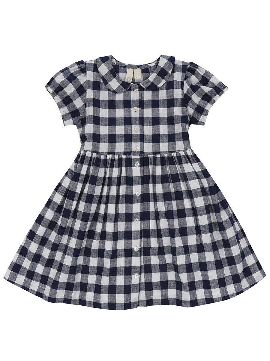 Little Cotton Clothes Audrey Dress in navy Blue Textured Gingham.jpg