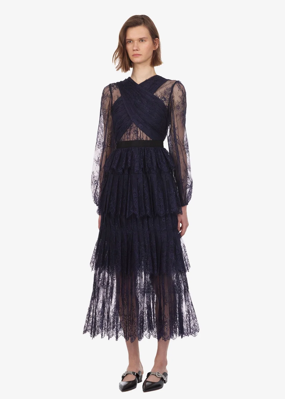 knee length dresses for ladies Black Lace Ruffle Maxi Dress – self-portrait main image 0