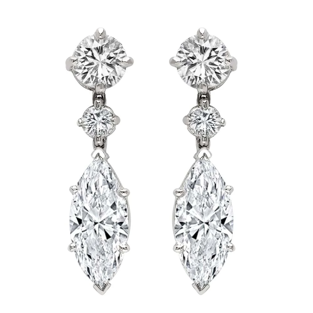 Pragnell Brilliant and Marquise Cut Diamond Drop Earrings